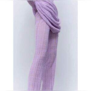 Zara Lilac Ribbed Semi-Sheer Straight Leg Pants, Size S